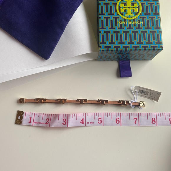 Tory Burch Serif T Stackable Croc Embossed Bracelet Brown  Leather S/M - Picture 3 of 3
